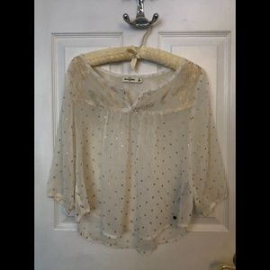 Abercrombie Kids Sheer White Blouse with Metallic Gold Polka Dots — Extra Large